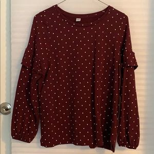Maroon and white polka dot top